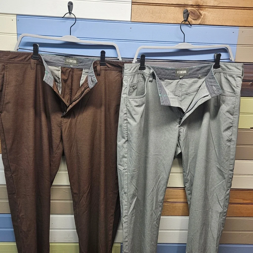 Lot of 2 Linksoul Boardwalker Golf Pants Mens 36L Brown Grey LS6153-L Stretch